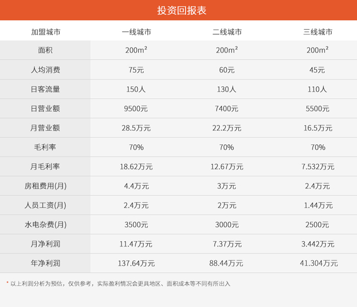 投资回报表